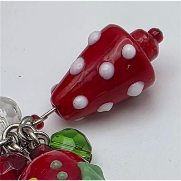 Colorful Lampwork Glass Christmas Charm Bracelet 7" Silver Tone Toggle Clasp - Picture 5 of 9